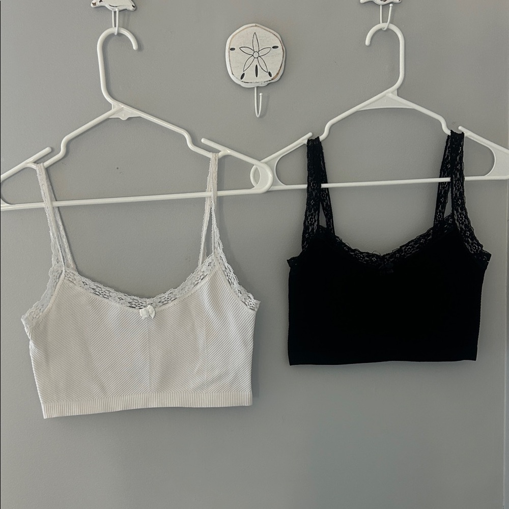 Urban Outfitters Lace Trim Bralette Duo in Black & White